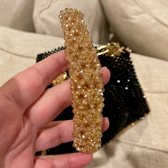 Gorgeous Black and Gold Fully Beaded Gem Clutch Shoulder Bag - Picture 13 of 14